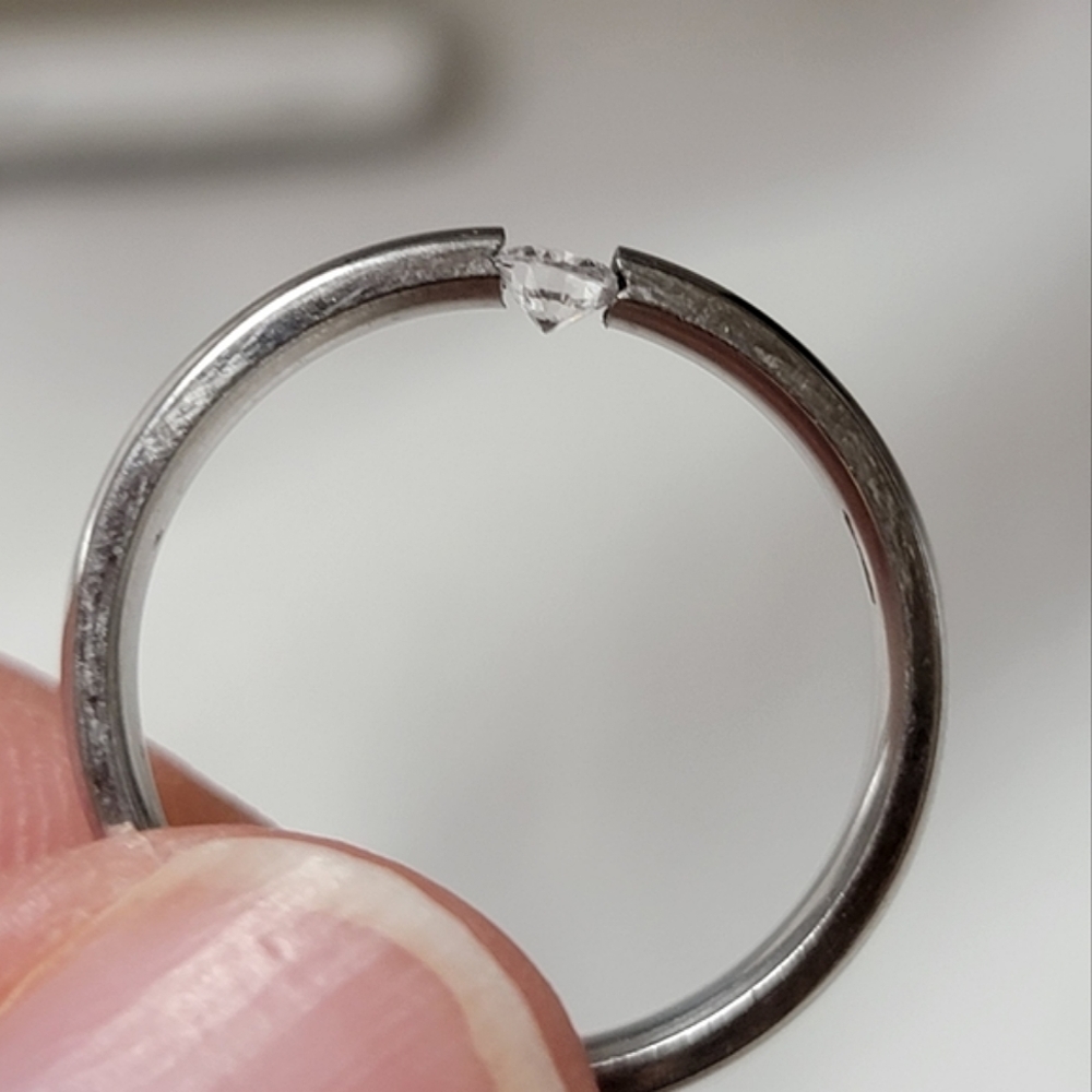 Diamond Tension Ring Silver Tone - Simulated Stone - Picture 3 of 10